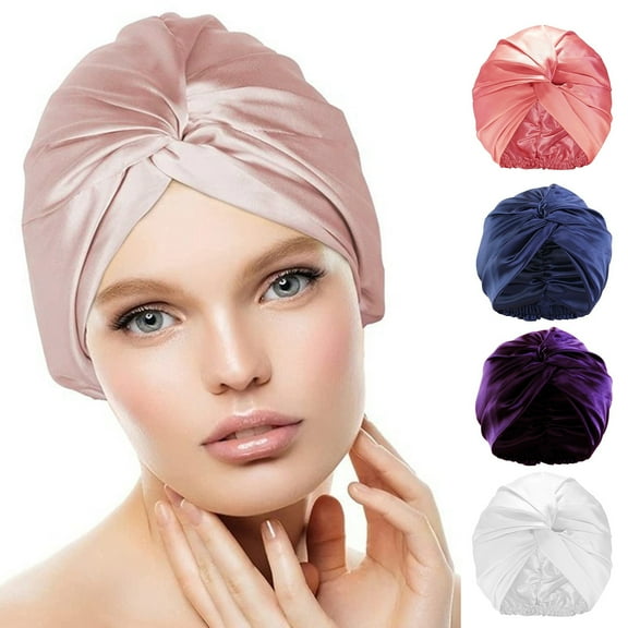 Soumake Adjustable Knotted Satin Hair Bonnet Double Layer Hair Wrap Women Hair Care Turban Satin Sleep Hat for Curly Straight Hair