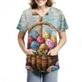 thumbnail image 2 of Scrub Top Women，Easter Scrub Tops Women Bunny Egg Hunt Print Scrubs Short Sleeve Holiday Working Uniform with Pockets，Light Blue，S, 2 of 4