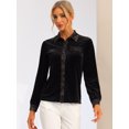 thumbnail image 4 of Blusa de Terciopelo con Solapa de Manga Larga con Botones y Diseño de Bolsillos Falsos para Mujer Negro S, 4 of 6