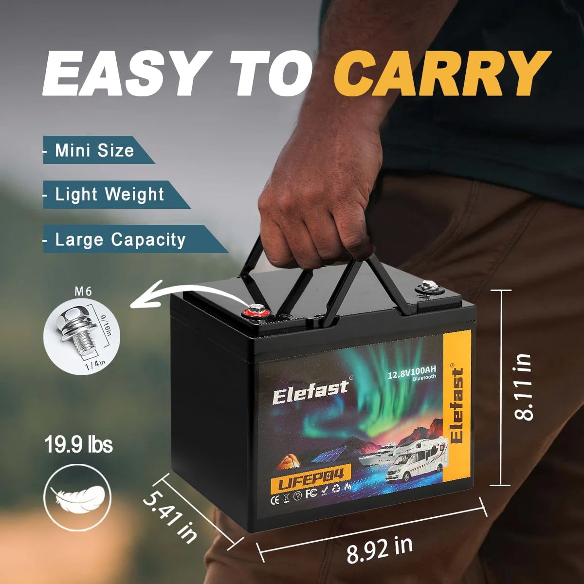 Lifepo4 Battery 100AH 12V Lithium Battery,Built-in 100A BMS and Bluetooth,20000+ Deep Cycle,Perfect for RV,Marine/Trolling Motors,Caravan Camping