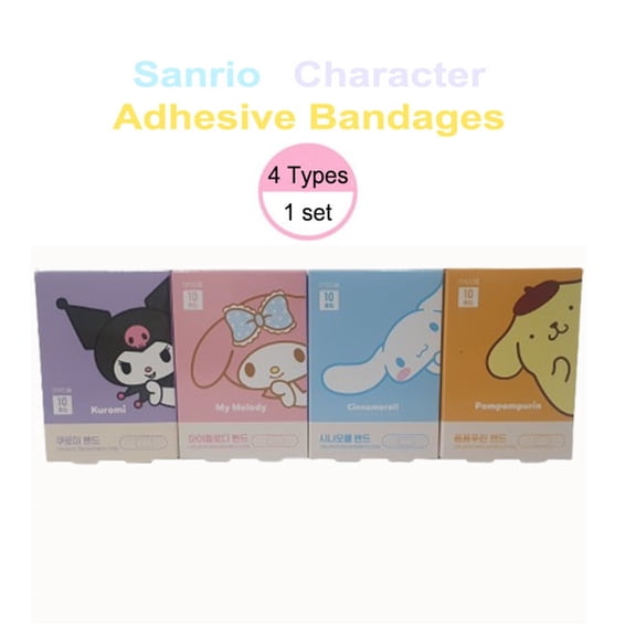 Sanrio 4 Characters Adhesive Bandages First Aid Bandages with Cute Designs Standard 16 Sheets (4 Types) (4pack,  64 Count Total)