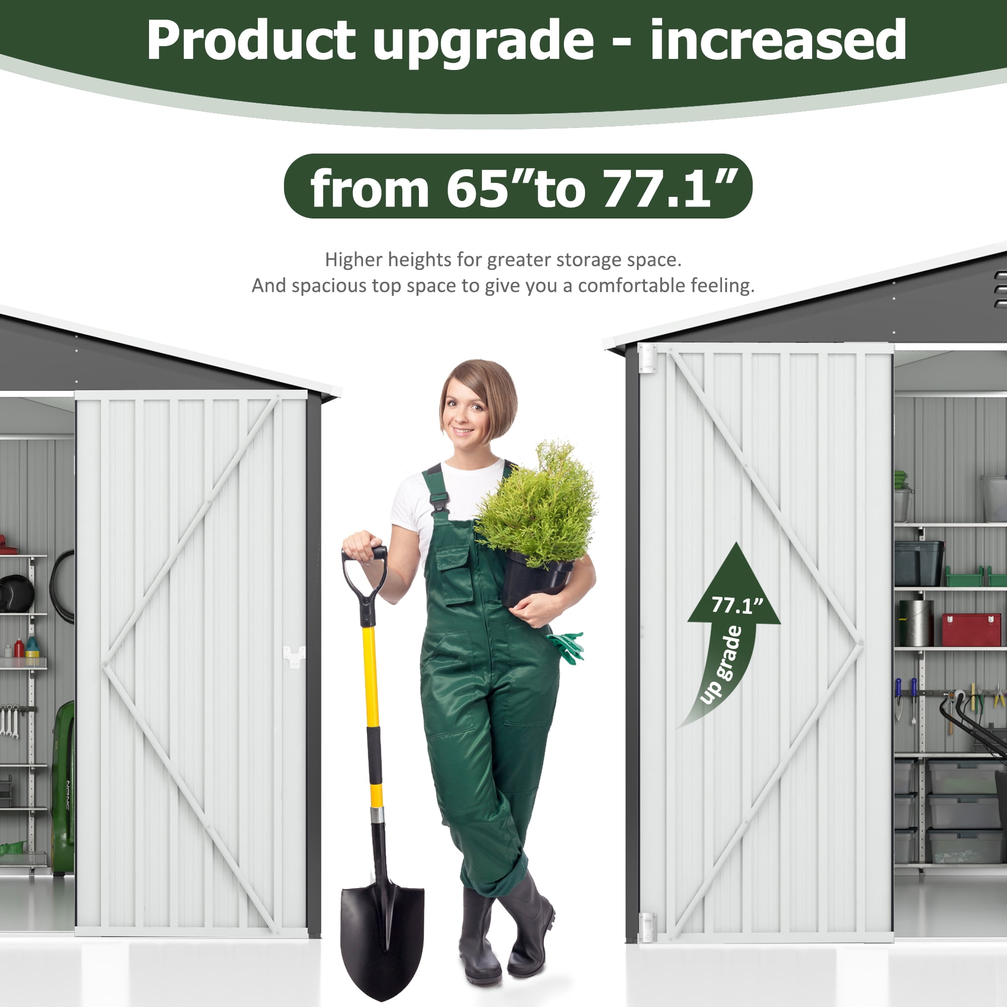 NETAJE 6'x8' Outdoor Metal Shed with Lockable Doors and Updated Frame for Backyard, White