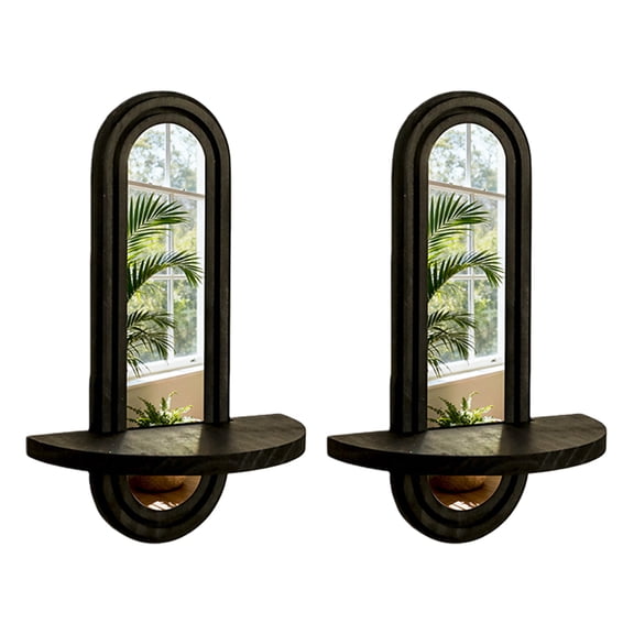 Antique Floating Shelf Wood Wall Mounted Storage Rack With Mirrored Accent Book Plant Display Organizers For Home Decors
