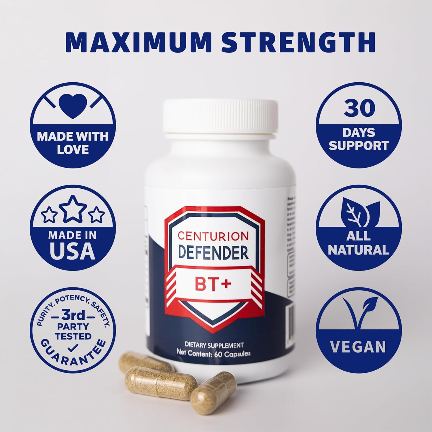 Centurion Defender BT+, Natural Circulation Supplement with Black Cumin Seed, Bromeliad, Luteolin, NAC, Serrapeptase and Lumbrokinase to Support Optimal Blood Flow, 60 Caps