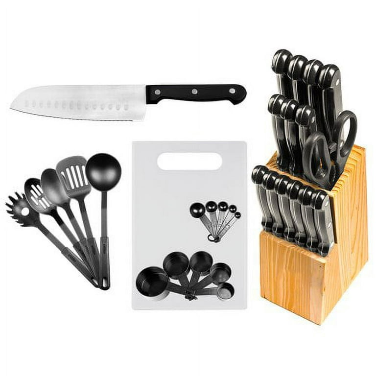 LEXI HOME 15-Piece Stainless Steel Black Knife Wood Block Set with Riveted  ABS Plastic Handles LB2814 - The Home Depot