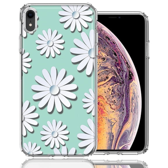 MUNDAZE For Apple iPhone XR White Teal Daisies Design Double Layer Phone Case Cover