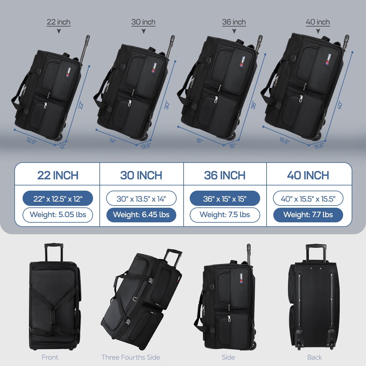 42 Inch Rolling Duffle Bag with Wheels, Extra Large Collapsible Travel Luggage for Long Trips & Outdoor Activities, Black, TB328
