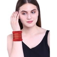 thumbnail image 5 of Efulgenz Red Bridal Bangle Bracelet Set Plain Glossy Metal Bangles CZ Crystal Rhinestone Indian CZ Crystal Bracelets Bangles For Women (17 Pcs) Size 2.4, 5 of 6