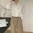 thumbnail image 2 of Spring Solid Shirts Women Elegant Long Sleeve Bow Simple Chiffon Blouses Office Lady Korean Fashion Casual All Match Tops, 2 of 5