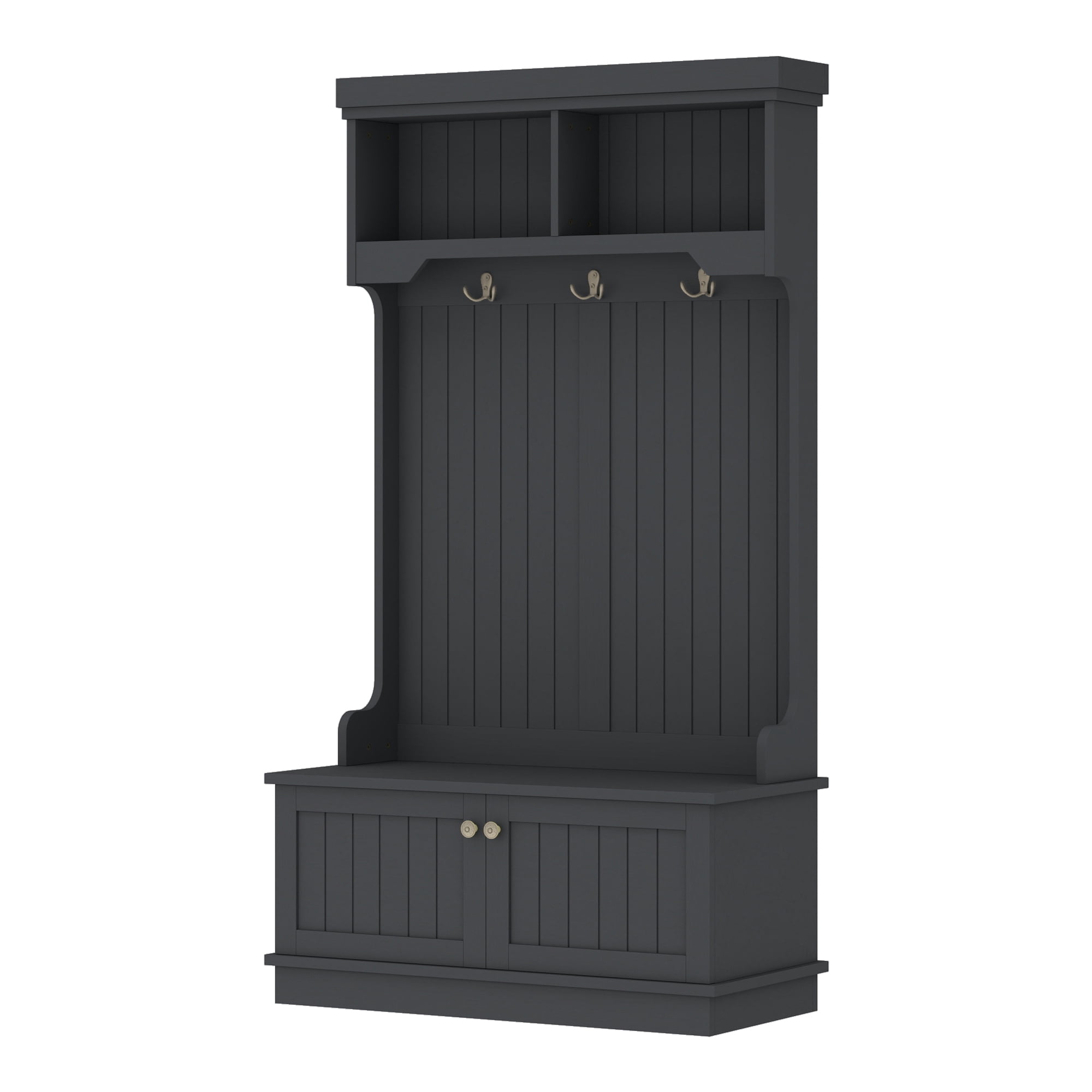 Leumius 64"H Hall Tree with Storage Shoe Bench for Entryway, 4-in-1 Farmhouse Entryway Coat Racks with 3 Hooks for Living Room,Black