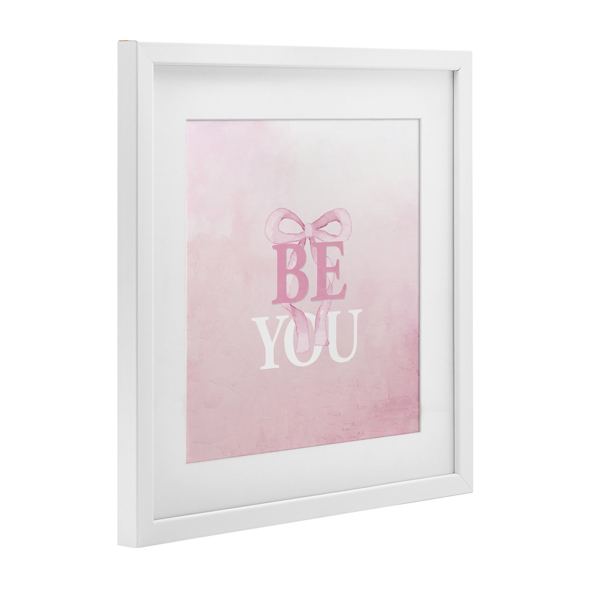 Feminine Be You Pastel White Framed Print Under Glass, design by Kim Allen
