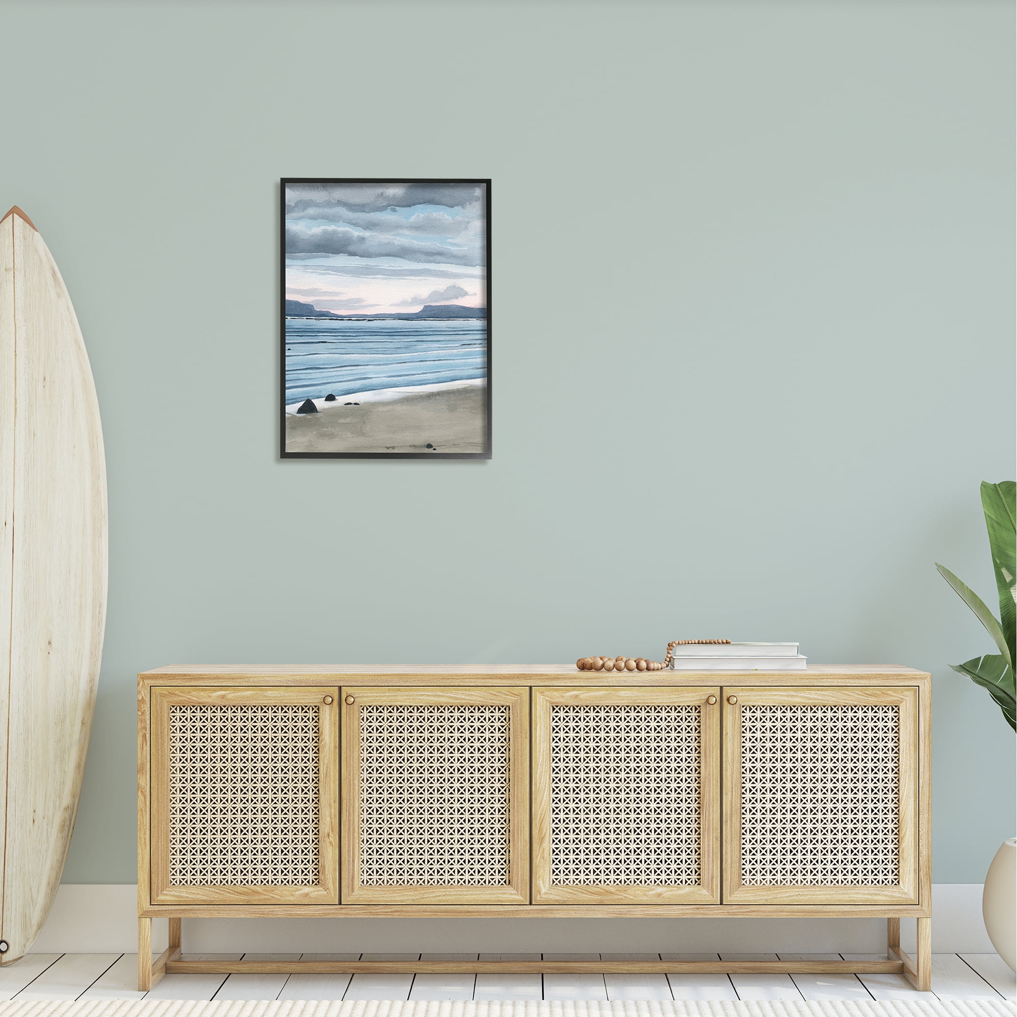 Stupell Calming Coastal Shore Ripples Landscape Painting Black Framed Art Print Wall Art