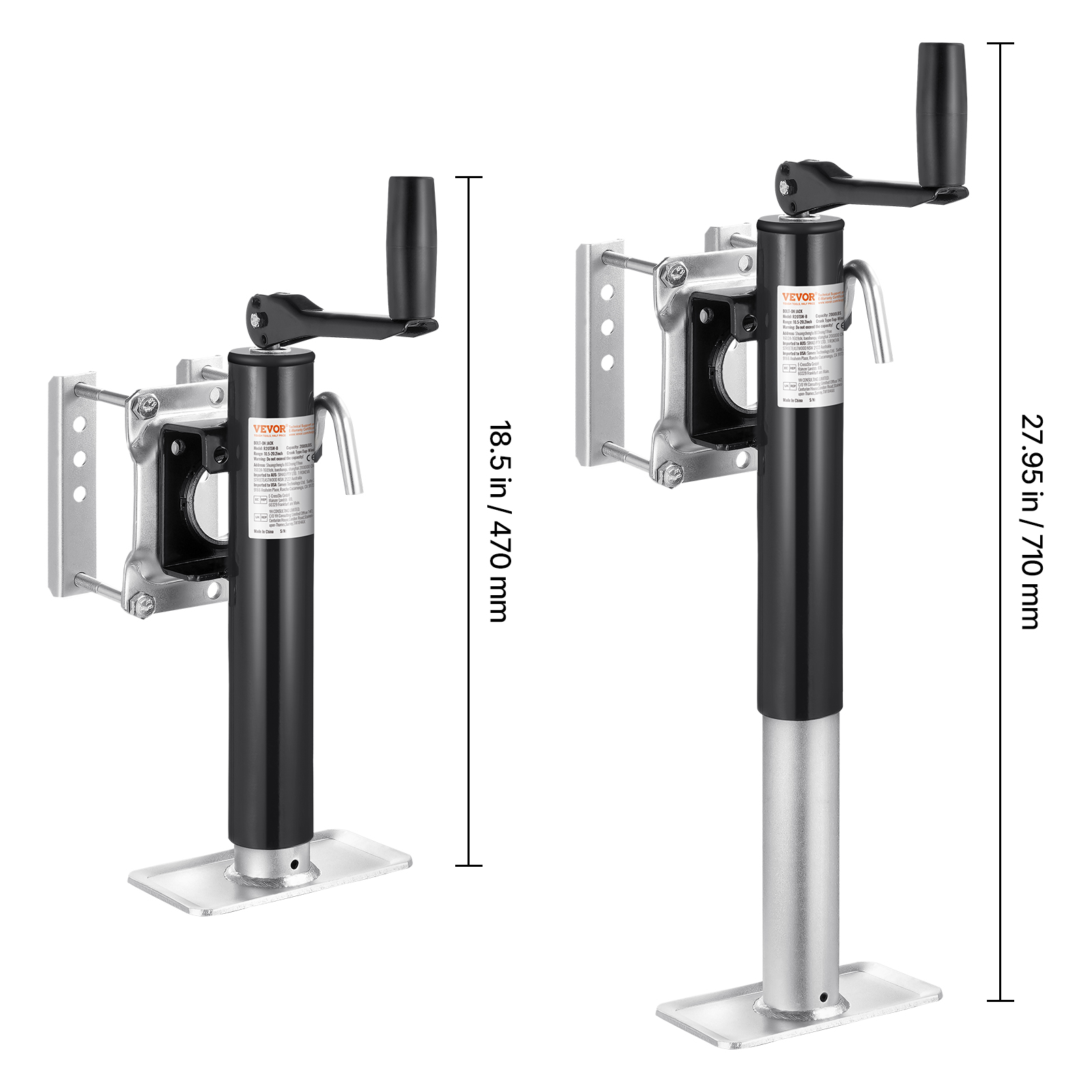 VEVOR Trailer Jack, 2000 lbs Dynamic Load Capacity, Heavy Duty Swivel Bolt-on Trailer Jack, 10" Lift Trailer Jack Stand with Handle for RV Trailer, Horse Trailer, Utility Trailer, and Yacht Trailer