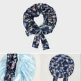 thumbnail image 6 of Women Silk Bonnet for Sleeping Satin Hair Bonnet with Floral Print and Long Tie Band - Navy Blue, 6 of 6