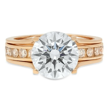 3.02 ct Brilliant Round Cut Real Genuine Natural Diamond SI1-SI2 J-K 18K Yellow Gold Engagement Wedding Bridal Set Designer Ring bW/ Set size 3.5