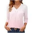 thumbnail image 3 of THDHVS Womens Tops Long Sleeve,Shirts for Women,Ladies' Fashion Solid-color Gradient Base T-shirt 3/4 Length Three-quarter Sleeve V-neck Top/shirt Pink XL, 3 of 7