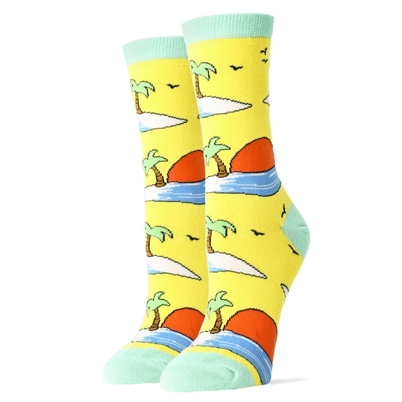 OoohYeah Funny Crew Socks for Women Costal Dress Cotton Socks Novelty Cool Socks, Sunset, Shoe Size 5 to 10