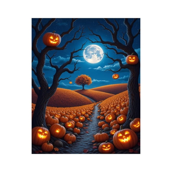 Paint By Numbers Kit for Adults Beginner - DIY Pumpkin Path Moonlit Night Field Canvas Painting Kits for Adults, Frameless Paint By Number for Adults for Home Wall Decor 16x20 Inch