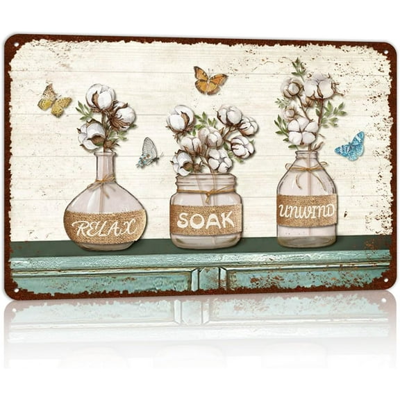 Vintage Farmhouse Bathroom Metal Tin Signs Rustic Flower Bathroom Decor Wall Art Country Bathroom Wall Decor 8X12 Inches