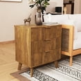 thumbnail image 5 of YOCWO 3 Drawer Fluted Nightstand, Wood Chest of Drawer for Bedroom, Walnut, 5 of 5