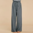 thumbnail image 5 of Idoravan Women's Plus Size Pants Clearance Women Casual Solid Cotton Linen Drawstring Elastic Waist Long Wide Leg Pants, 5 of 9