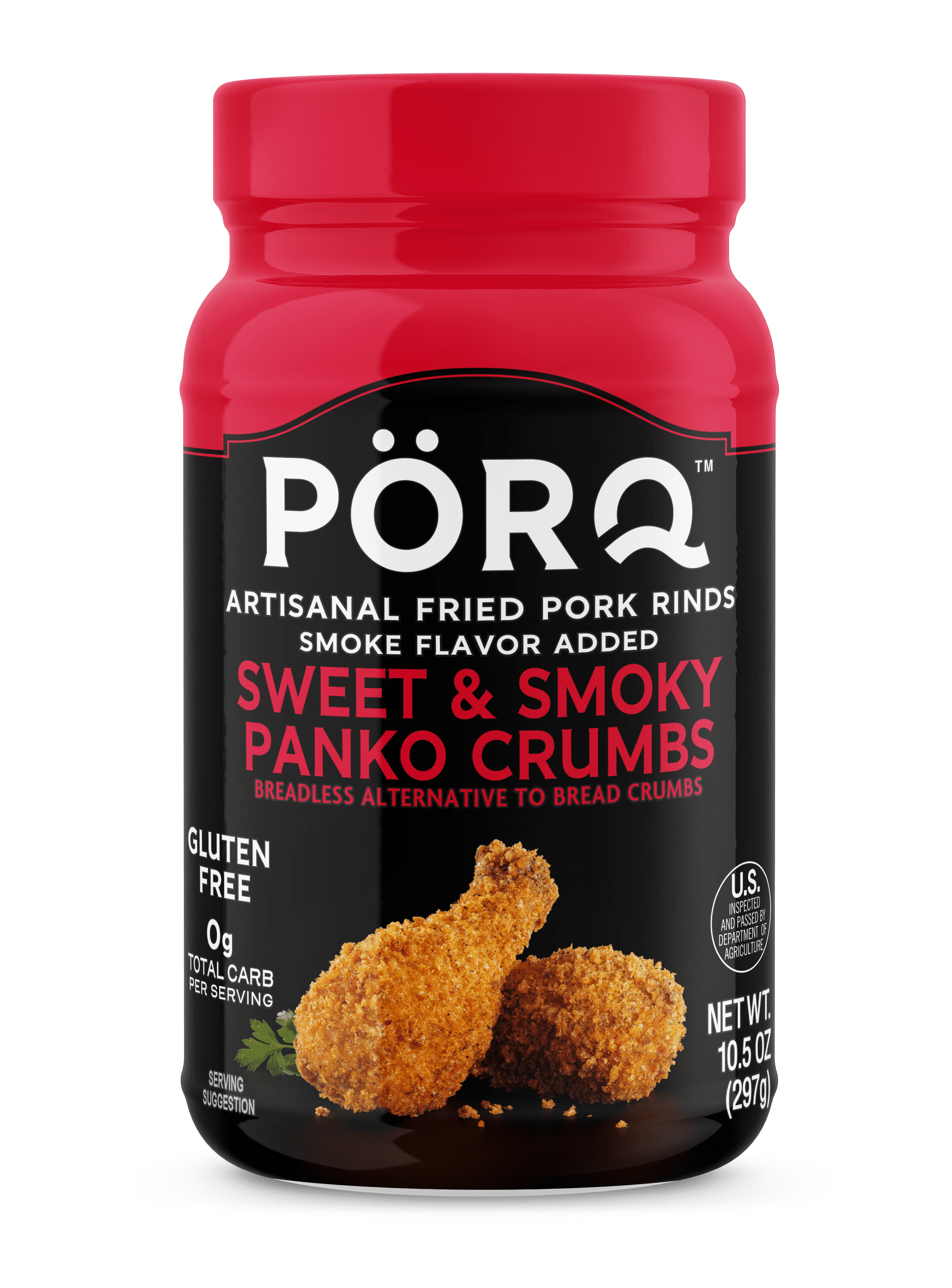 (6 pack) PORQ Sweet & Smoky Pork Rind Panko Crumbs, Gluten Free, Keto Friendly, 10.5 oz Canister, 21 Servings