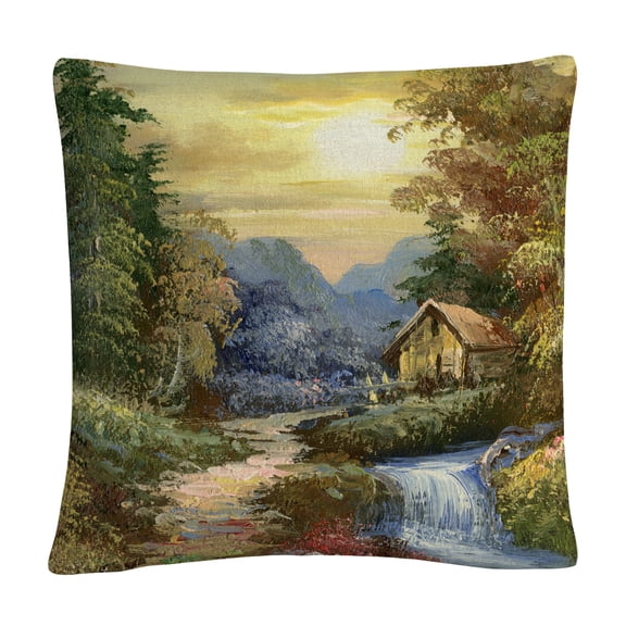 Tranquility' Rustic Landscape Mountains By Masters Fine Art 16 X 16 Decorative Throw Pillow