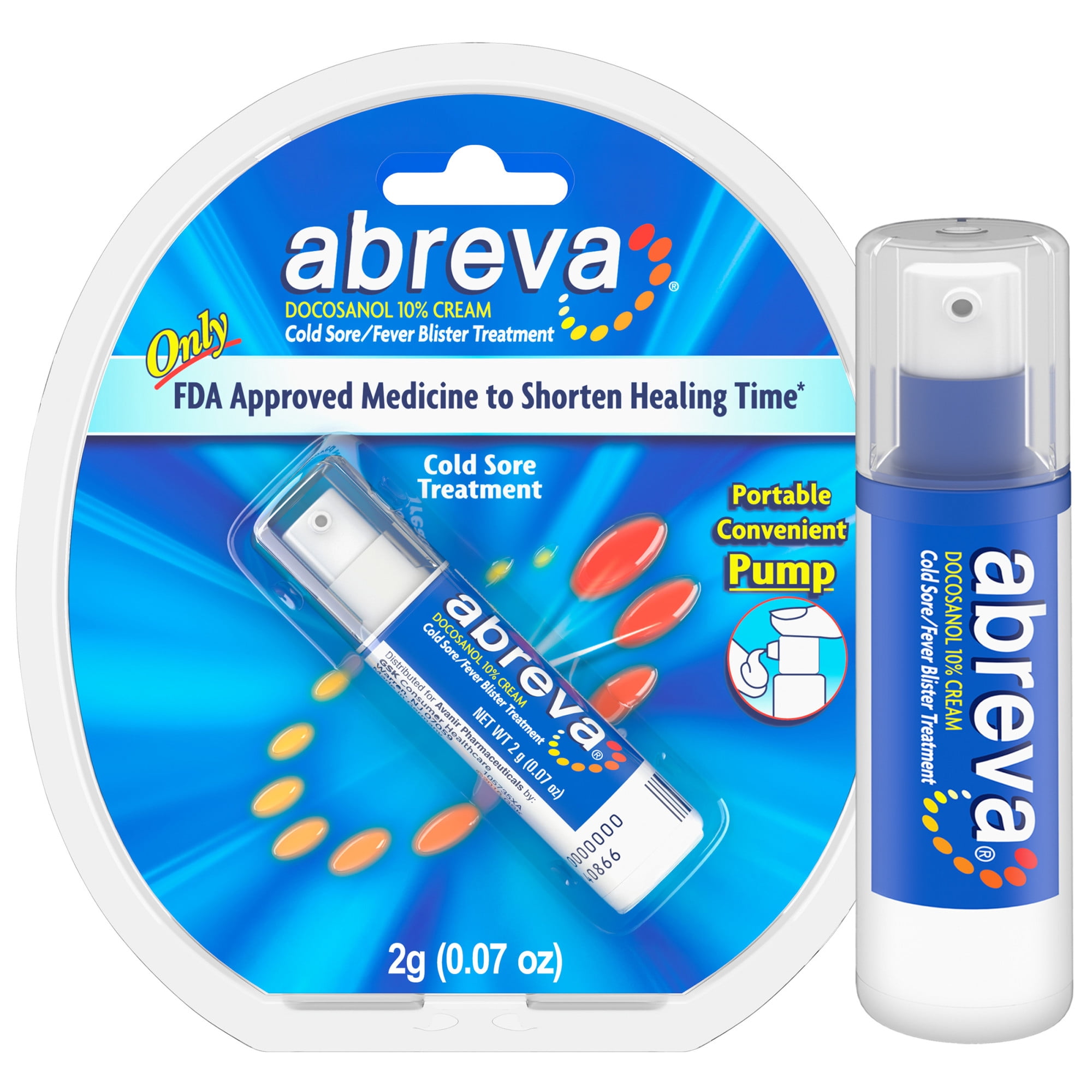 Abreva Docosanol 10 Percent Cold Sore and Fever Blister Treatment Cream Pump, 2G