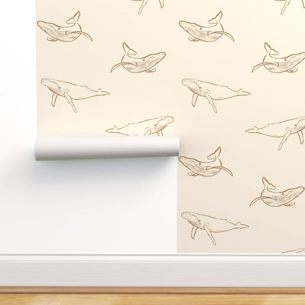 Peel & Stick Wallpaper 3ft x 2ft - Whale Neutral Ocean Beach Animal