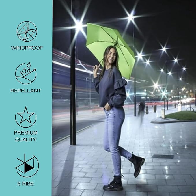 Knirps U.200 Ultra Light Automatic Rain Umbrella in Neon Green – One-Touch Auto Open/Close, Wind-Tunnel Tested, 37in Canopy, Aluminum Fiberglass Frame, Pocket-Size Travel Umbrellas, Cover Included