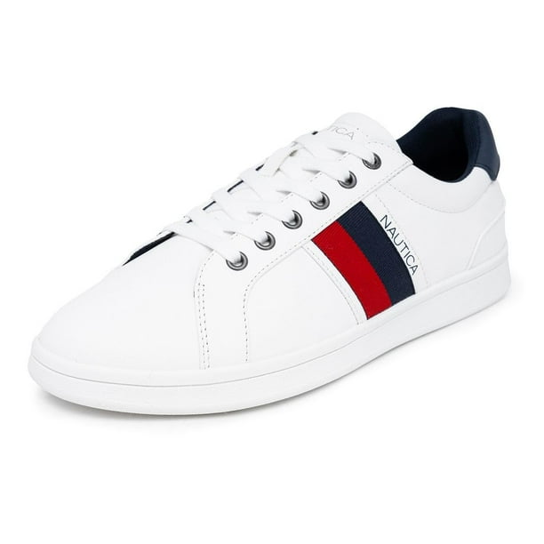 Mocasín Nautica Henrey con cordones para hombre, blanco, rojo y azul marino 10