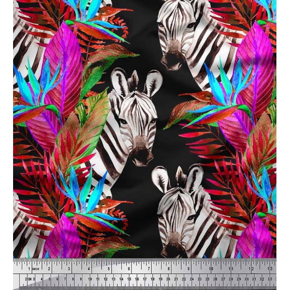 Soimoi Black Cotton Duck Fabric Tropical Leaves & Wild Animal Fabric Prints by Yard 42 Inch Wide