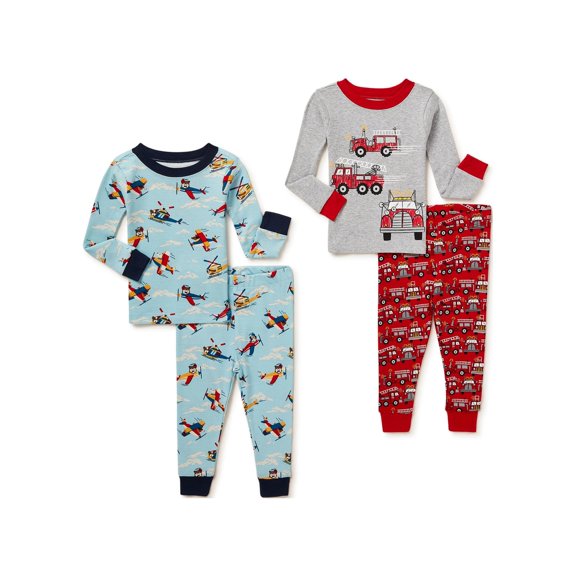 Wonder Nation Toddler Boy Pajamas Cotton Tight Fit, 4pc pack, 12M-5T