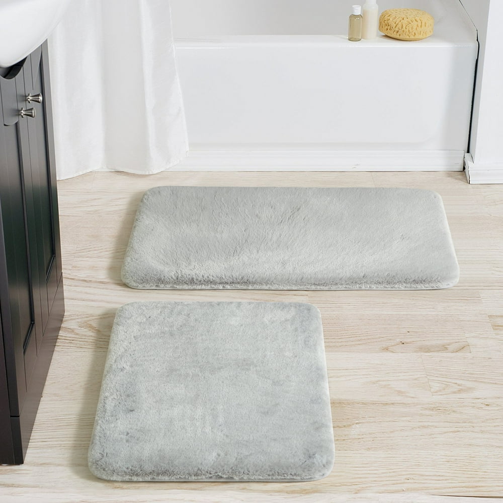 Better Homes & Gardens 2 Piece Silver Faux Rabbit Fur Bath Rug Set