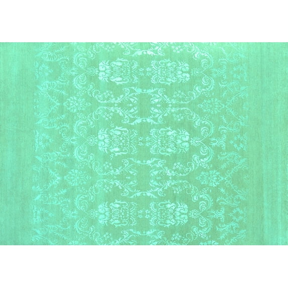 Ahgly Company Machine Washable Indoor Rectangle Oriental Turquoise Blue Industrial Area Rugs, 8' x 12'