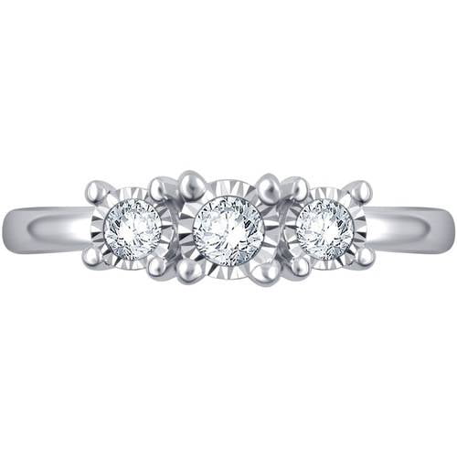 Arista 1/4 ct Round White Diamond White 3-Stone Engagement Ring in Sterling Silver (I-J, I2-I3)