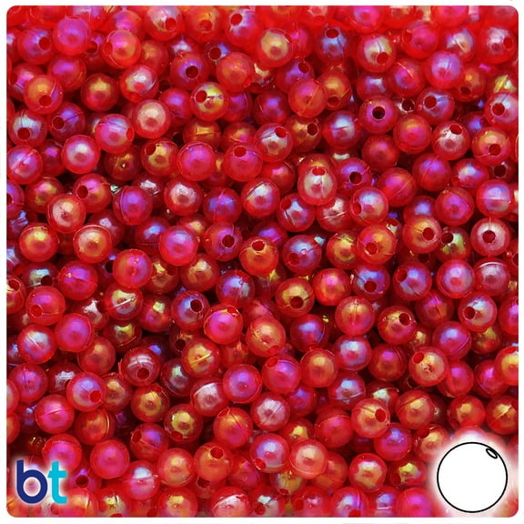 BeadTin Red Transparent AB 6mm Round Plastic Beads (300pcs)