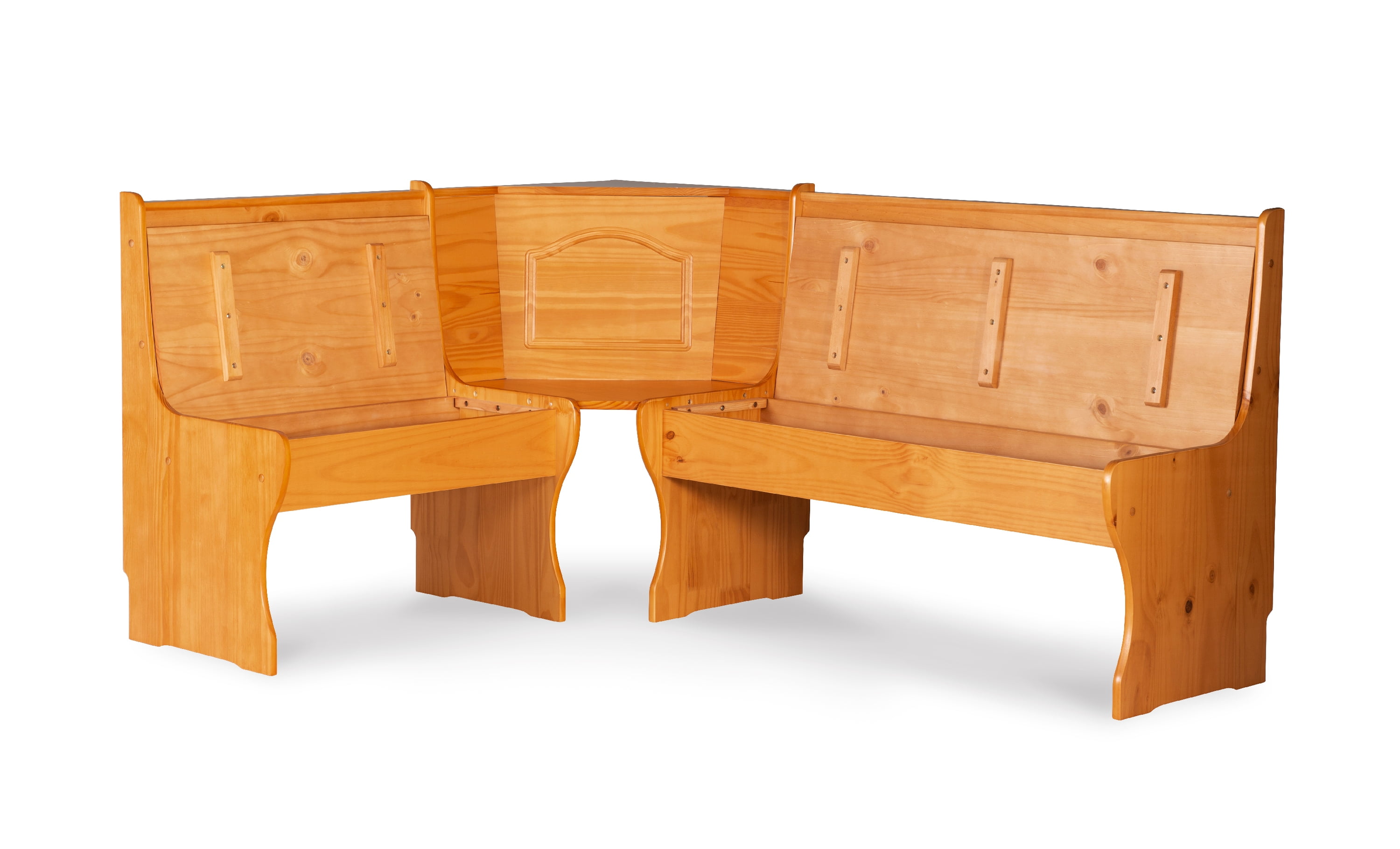 Linon Varden Farmhouse Corner Dining Breakfast Nook with Storage, Honey Brown