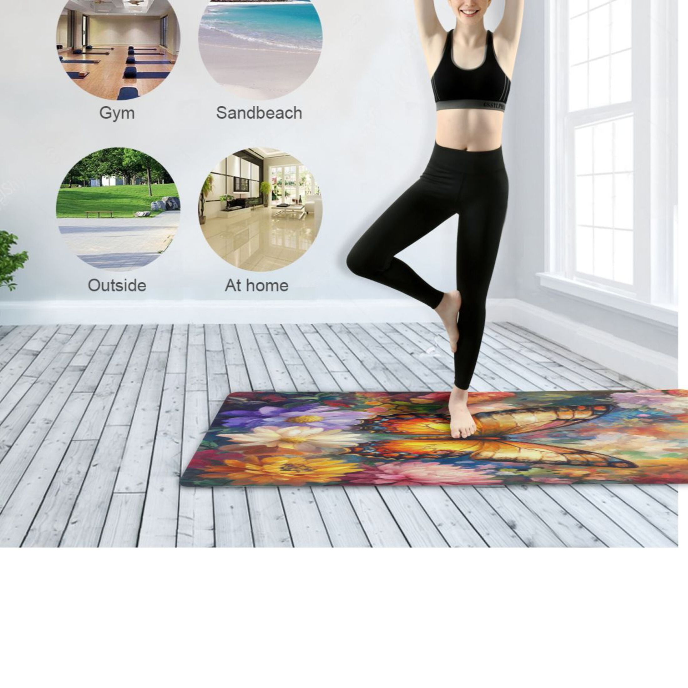 BZSMCE Yoga Mat Women Fitness Mat Golden Winged Beauty Pattern