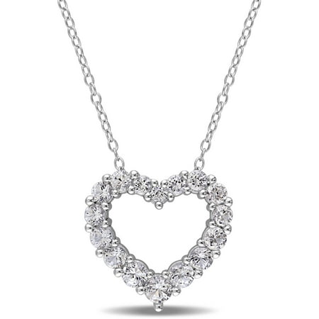 Miabella 1-5/8 Carat T.G.W. Created White Sapphire Sterling Silver Heart Pendant, 18