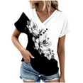 thumbnail image 2 of Wycnly Summer Tops for Women Dressy Tops for Women Button up Cowl Neck Comfy Breathable Tunic Tops Casual Floral Print Shirts Girls V-Neck Short Sleeve T-Shirts, 2 of 5