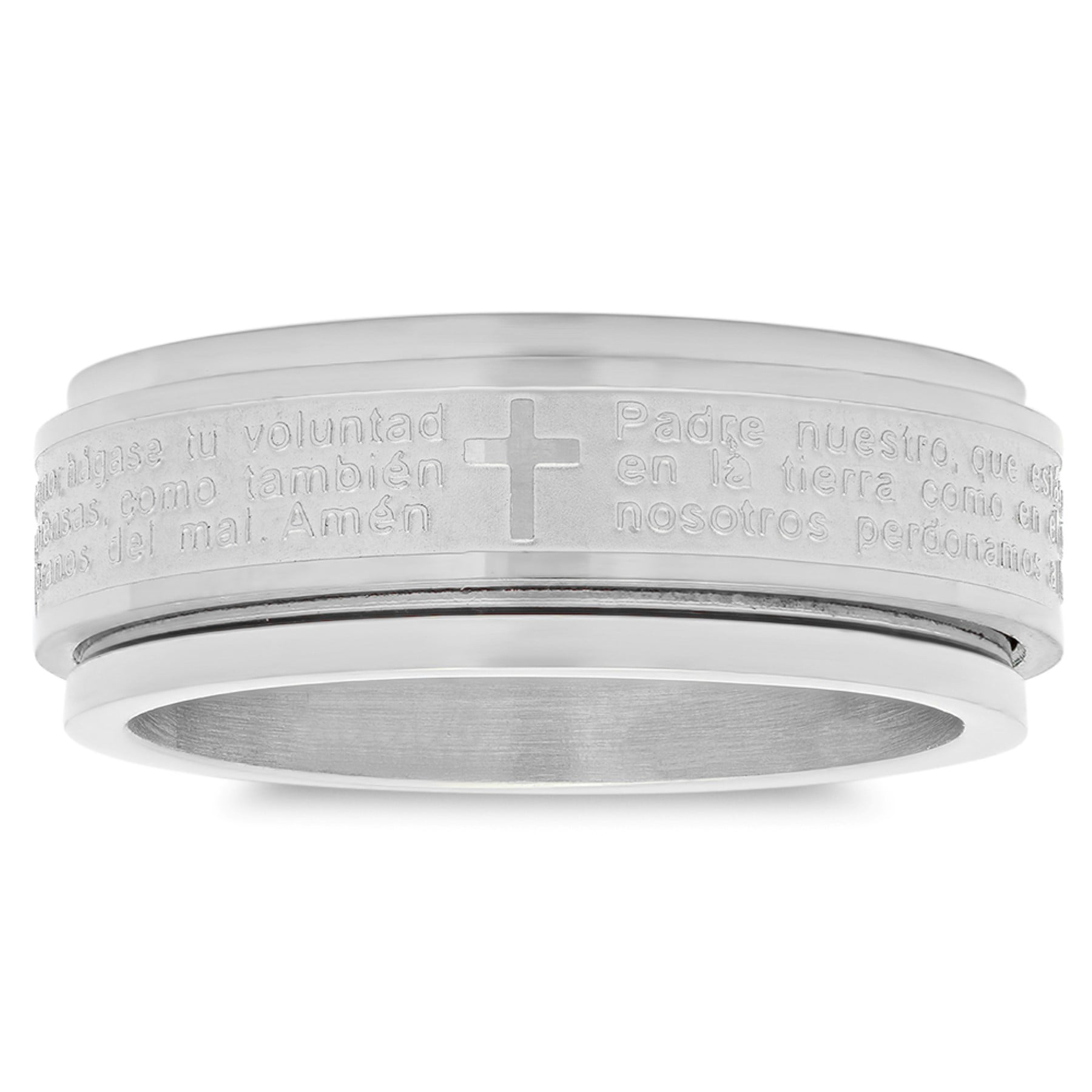 Men's Stainless Steel Padre Nuestro Prayer Spinner Ring