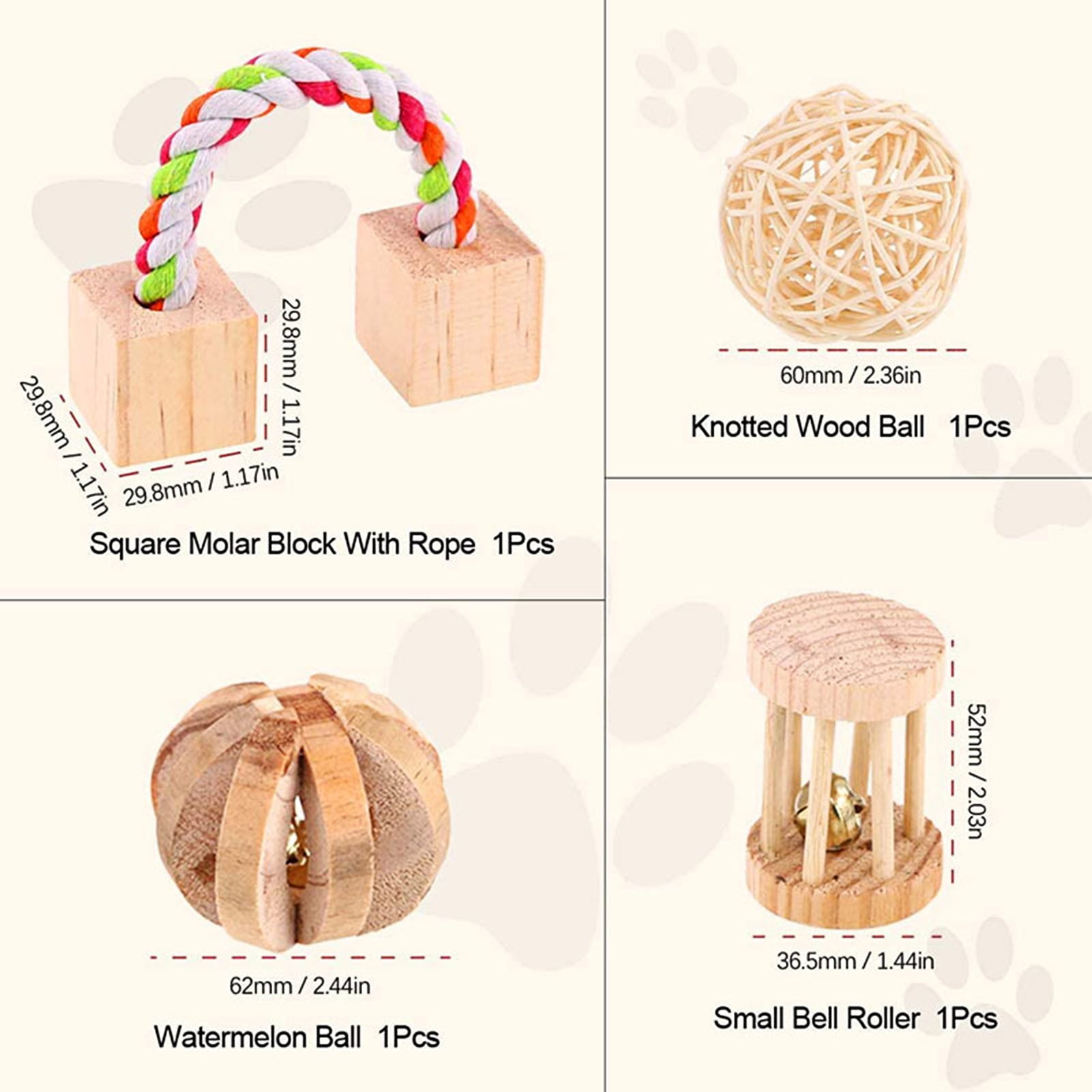 DOPI 8Pcs/Set Molar Toy Long Lifespan Relieve Anxiety Wood Hamster Wooden Toy Set for Chinchillas