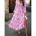 thumbnail image 3 of Franhais Women's Autumn Long Floral Dress Long Sleeve Deep V Neck Ruffle Trim A-line Party Dress, 3 of 8