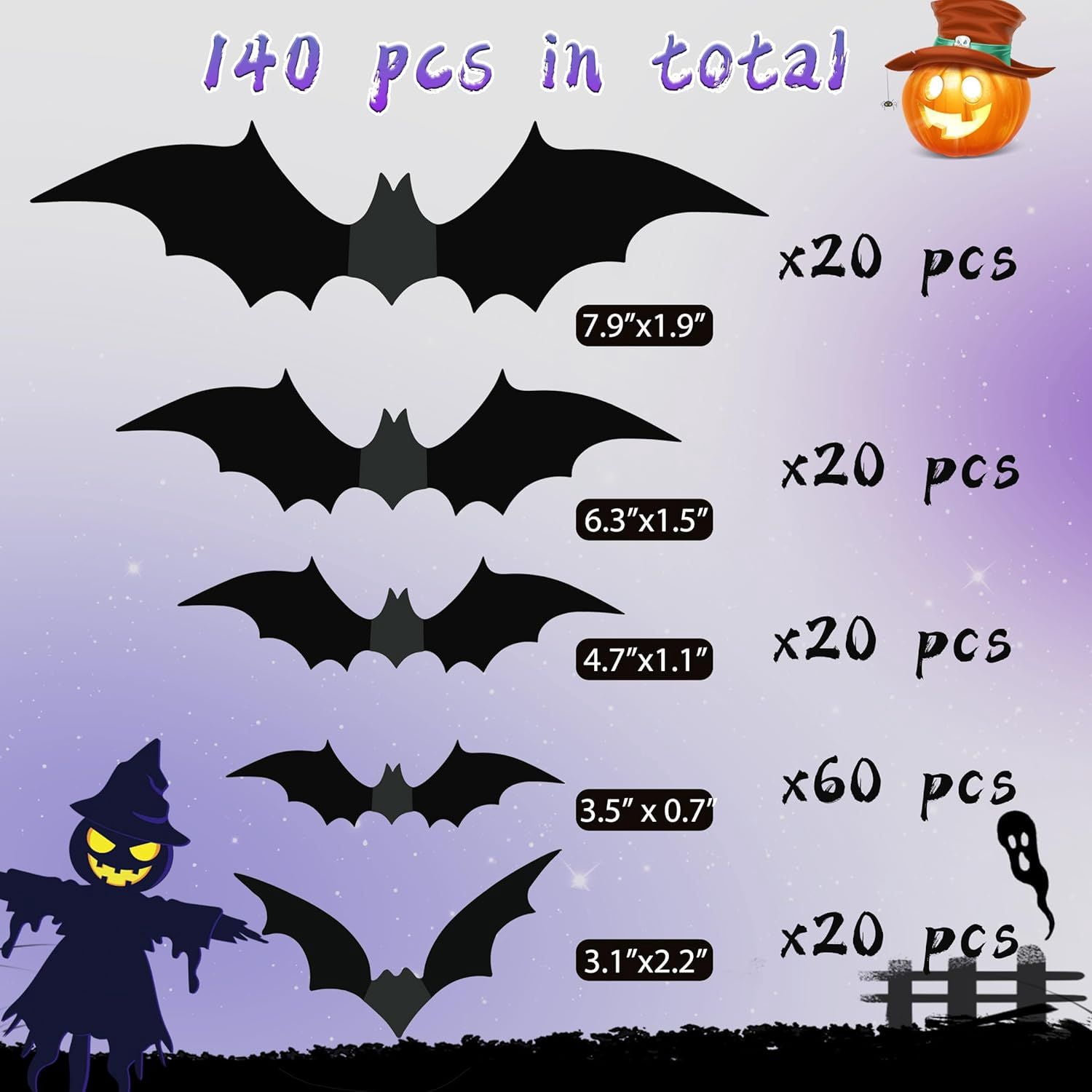 Halloween Party Supplies & Decorations 140Pcs Realistic PVC 3D Black Scary Bat Wall Stickers for Creepy Home & Indoor Decor DIY Wall Decal Bathroom Decor