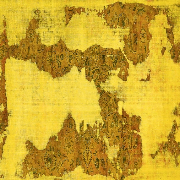 Ahgly Company Machine Washable Indoor Square Abstract Yellow Modern Area Rugs, 6' Square