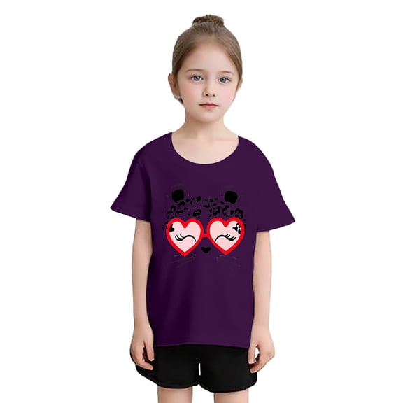 XEGLSBU T-Shirts for Girls 10-12 Baggy Kid Girls Cute Print Graphic Round Neck Short Sleeve Tee Summer Casual T Shirt Purple Size 9-10 Years