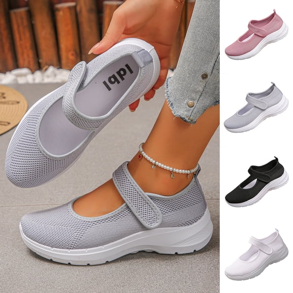 Miluxas Womens Mesh Breathable Casual Mary Jane Sneakers, Flat Ballet Shoes Women Lightweight and Comfortable Non-Slip Walking Tennis Shoes White 9.5(43)