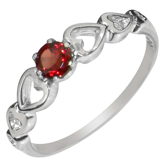 LBG British Made 925 Sterling Silver Natural Garnet Womens Solitaire Ring - 33 size options - Size 4.5