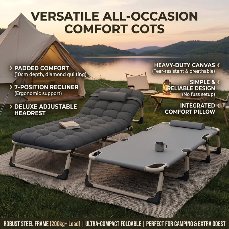Heavy-Duty Folding Bed with Plush Mattress, 550 LBS Capacity Foldable Cot with Adjustable Backrest & Ergonomic Pillow, Portable Guest Bed for Adults, Office Nap, and Outdoor Camping